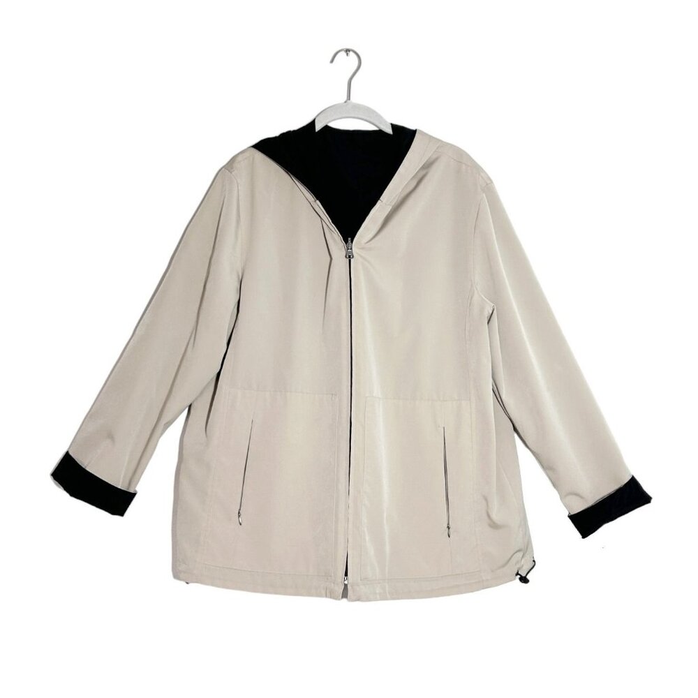 Fitz-Wright Women's Reversible Zip Up Hooded Jacket in Tan/Black - Sz PL